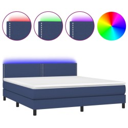 vidaXL Boxspringbett mit Matratze & LED Blau 180x200 cm Stoff