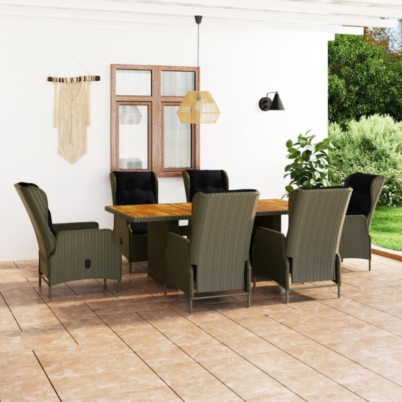 7-tlg. Garten-Essgruppe mit Auflagen Poly Rattan Braun 7-tlg. Garten-Essgruppe mit Auflagen Poly Rattan Braun