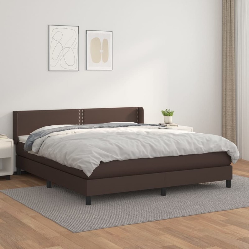 vidaXL Boxspringbett mit Matratze Braun 180x200 cm Kunstleder vidaXL Boxspringbett mit Matratze Braun 180x200 cm Kunstleder