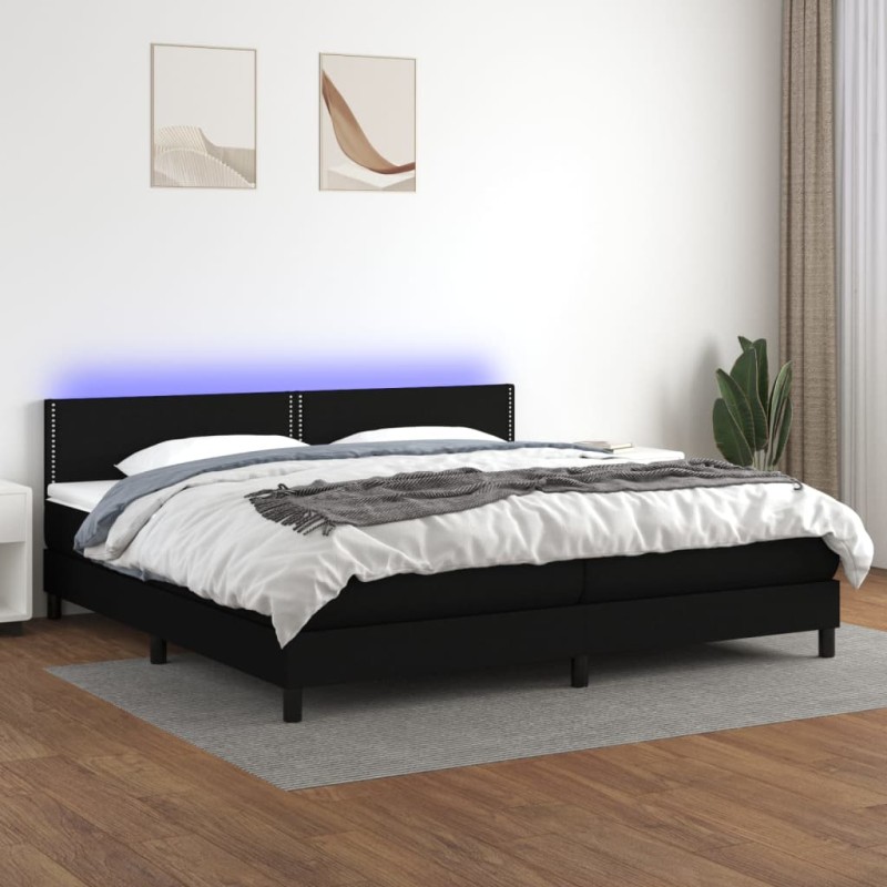 vidaXL Boxspringbett mit Matratze & LED Schwarz 200x200 cm Stoff vidaXL Boxspringbett mit Matratze & LED Schwarz 200x200 cm Stoff