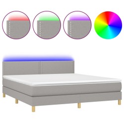 vidaXL Boxspringbett mit Matratze & LED Hellgrau 160x200 cm Stoff