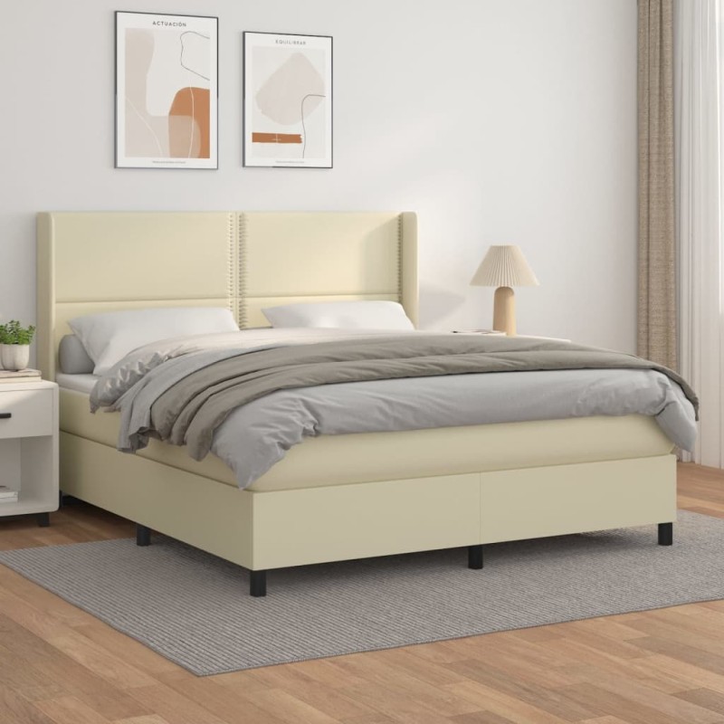 vidaXL Boxspringbett mit Matratze Creme 160x200 cm Kunstleder vidaXL Boxspringbett mit Matratze Creme 160x200 cm Kunstleder