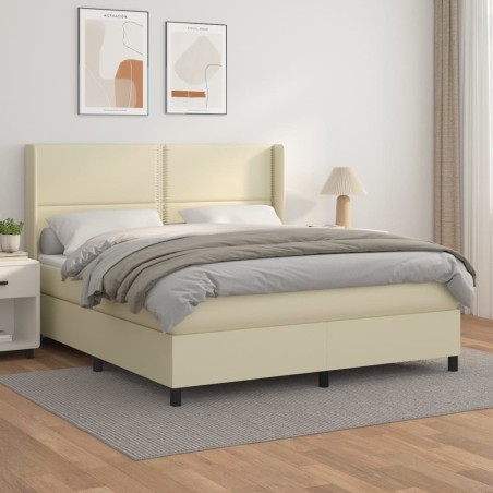 vidaXL Boxspringbett mit Matratze Creme 160x200 cm Kunstleder
