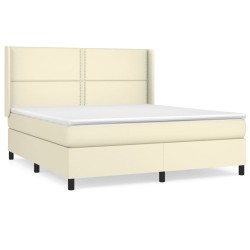 vidaXL Boxspringbett mit Matratze Creme 160x200 cm Kunstleder