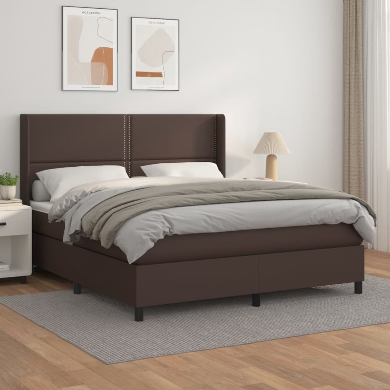 vidaXL Boxspringbett mit Matratze Braun 180x200 cm Kunstleder vidaXL Boxspringbett mit Matratze Braun 180x200 cm Kunstleder