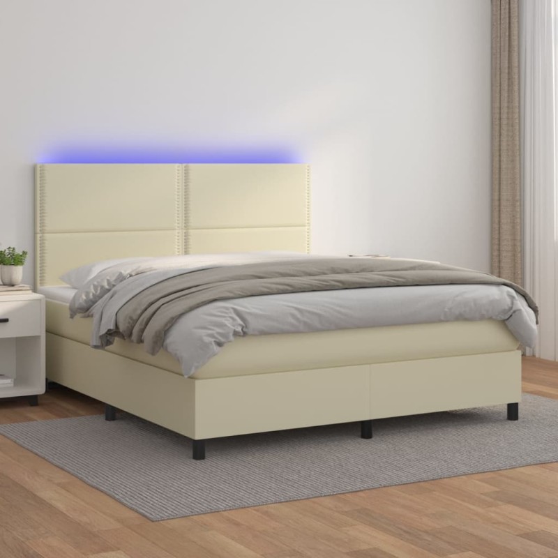 vidaXL Boxspringbett mit Matratze & LED Creme 180x200 cm Kunstleder vidaXL Boxspringbett mit Matratze & LED Creme 180x200 cm Kunstleder