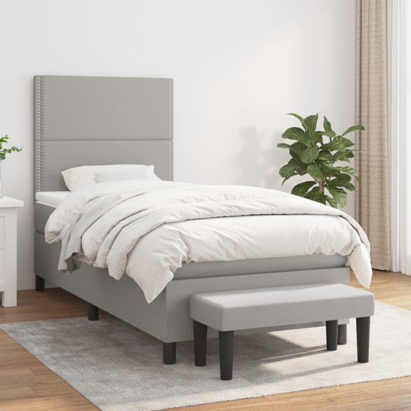 vidaXL Boxspringbett mit Matratze Hellgrau 90x200 cm Stoff vidaXL Boxspringbett mit Matratze Hellgrau 90x200 cm Stoff