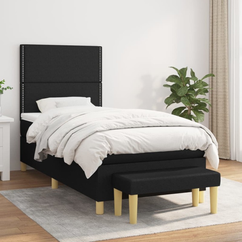 vidaXL Boxspringbett mit Matratze Schwarz 100x200 cm Stoff vidaXL Boxspringbett mit Matratze Schwarz 100x200 cm Stoff