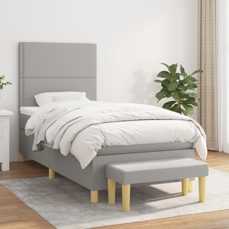 vidaXL Boxspringbett mit Matratze Hellgrau 80x200 cm Stoff vidaXL Boxspringbett mit Matratze Hellgrau 80x200 cm Stoff