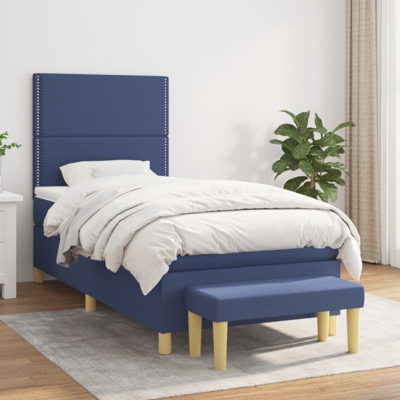 vidaXL Boxspringbett mit Matratze Blau 90x190 cm Stoff vidaXL Boxspringbett mit Matratze Blau 90x190 cm Stoff