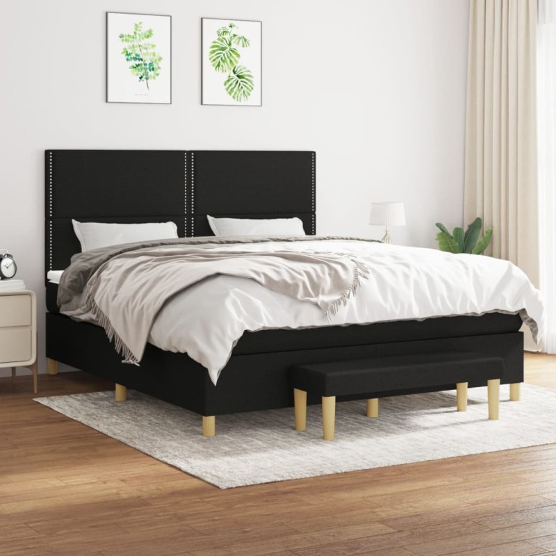 vidaXL Boxspringbett mit Matratze Schwarz 180x200 cm Stoff vidaXL Boxspringbett mit Matratze Schwarz 180x200 cm Stoff