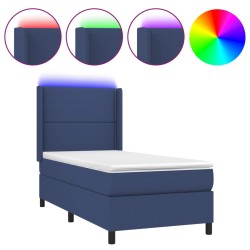 vidaXL Boxspringbett mit Matratze & LED Blau 90x190 cm Stoff
