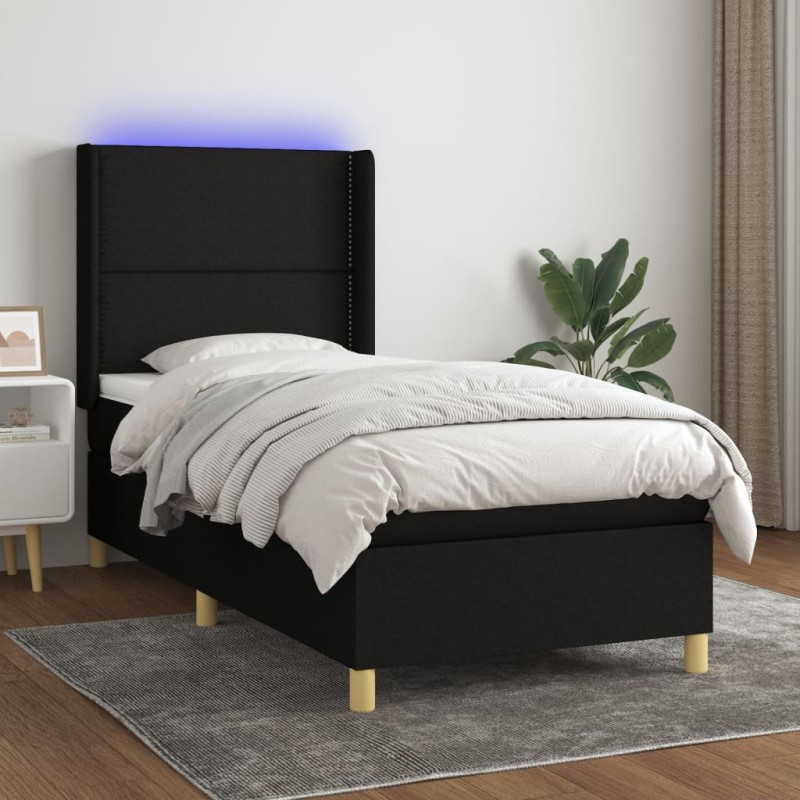 vidaXL Boxspringbett mit Matratze & LED Schwarz 90x190 cm Stoff vidaXL Boxspringbett mit Matratze & LED Schwarz 90x190 cm Stoff