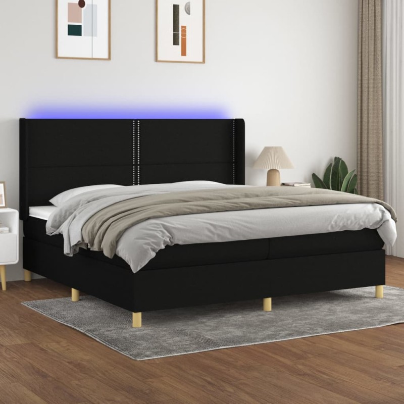 vidaXL Boxspringbett mit Matratze & LED Schwarz 200x200 cm Stoff vidaXL Boxspringbett mit Matratze & LED Schwarz 200x200 cm Stoff