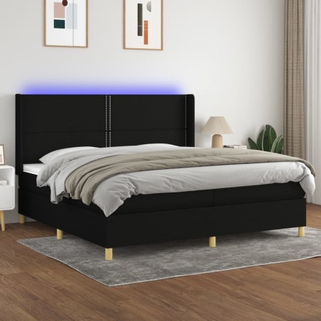 vidaXL Boxspringbett mit Matratze & LED Schwarz 200x200 cm Stoff