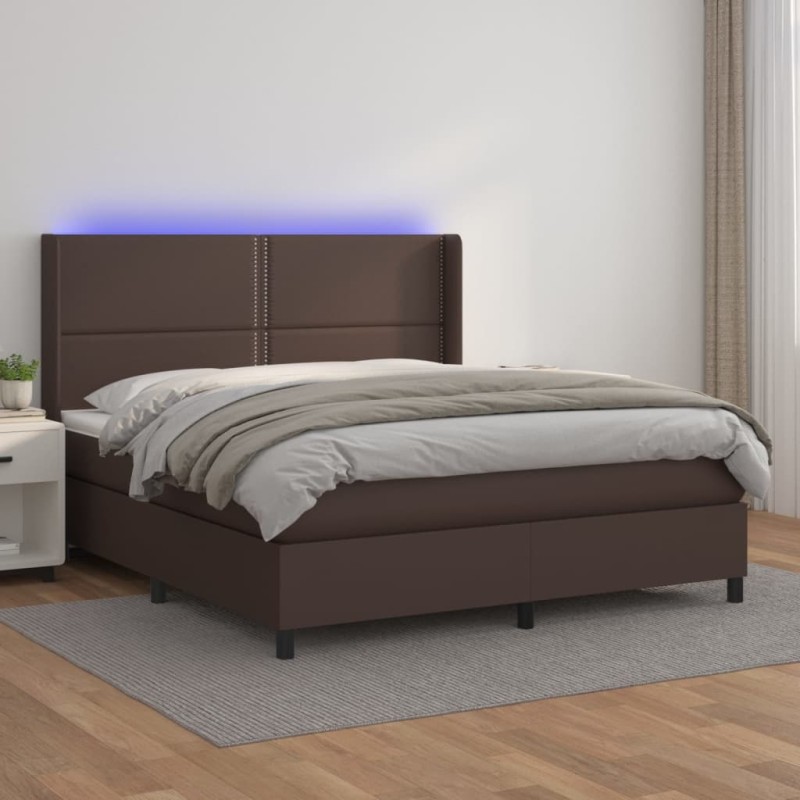 vidaXL Boxspringbett mit Matratze & LED Braun 180x200 cm Kunstleder vidaXL Boxspringbett mit Matratze & LED Braun 180x200 cm Kunstleder