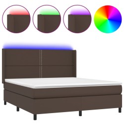 vidaXL Boxspringbett mit Matratze & LED Braun 180x200 cm Kunstleder
