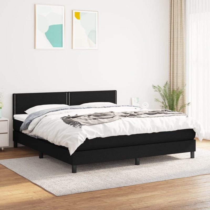 vidaXL Boxspringbett mit Matratze Schwarz 180x200 cm Stoff vidaXL Boxspringbett mit Matratze Schwarz 180x200 cm Stoff