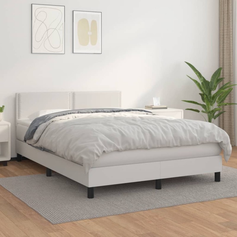 vidaXL Boxspringbett mit Matratze Weiß 140x190 cm Kunstleder vidaXL Boxspringbett mit Matratze Weiß 140x190 cm Kunstleder
