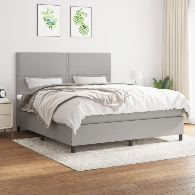 vidaXL Boxspringbett mit Matratze Hellgrau 180x200 cm Stoff vidaXL Boxspringbett mit Matratze Hellgrau 180x200 cm Stoff