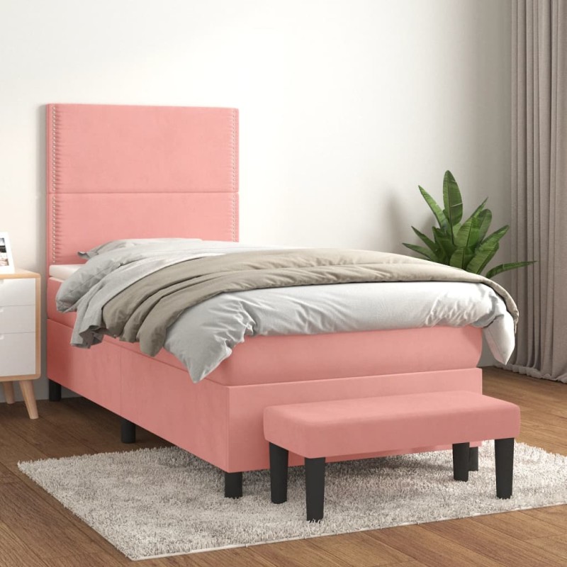 vidaXL Boxspringbett mit Matratze Rosa 100x200 cm Samt vidaXL Boxspringbett mit Matratze Rosa 100x200 cm Samt