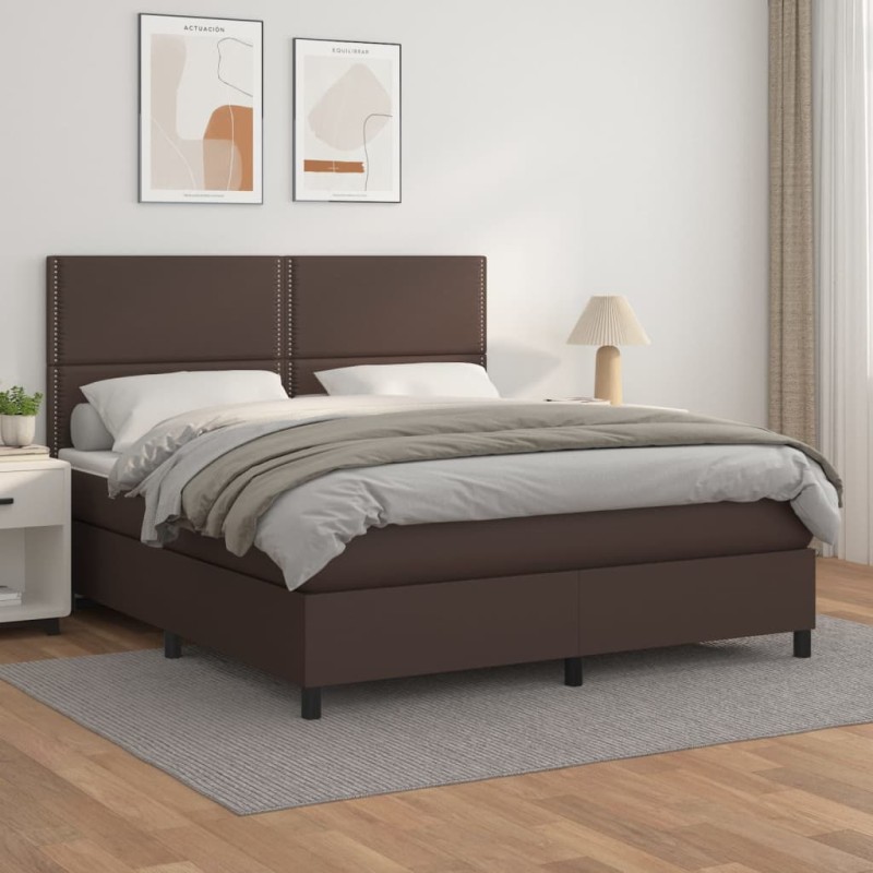 vidaXL Boxspringbett mit Matratze Braun 180x200 cm Kunstleder vidaXL Boxspringbett mit Matratze Braun 180x200 cm Kunstleder