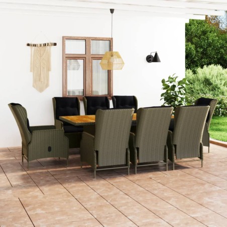 9-tlg. Garten-Essgruppe mit Auflagen Poly Rattan Braun