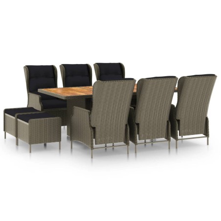 vidaXL 9-tlg. Garten-Essgruppe mit Auflagen Poly Rattan Braun