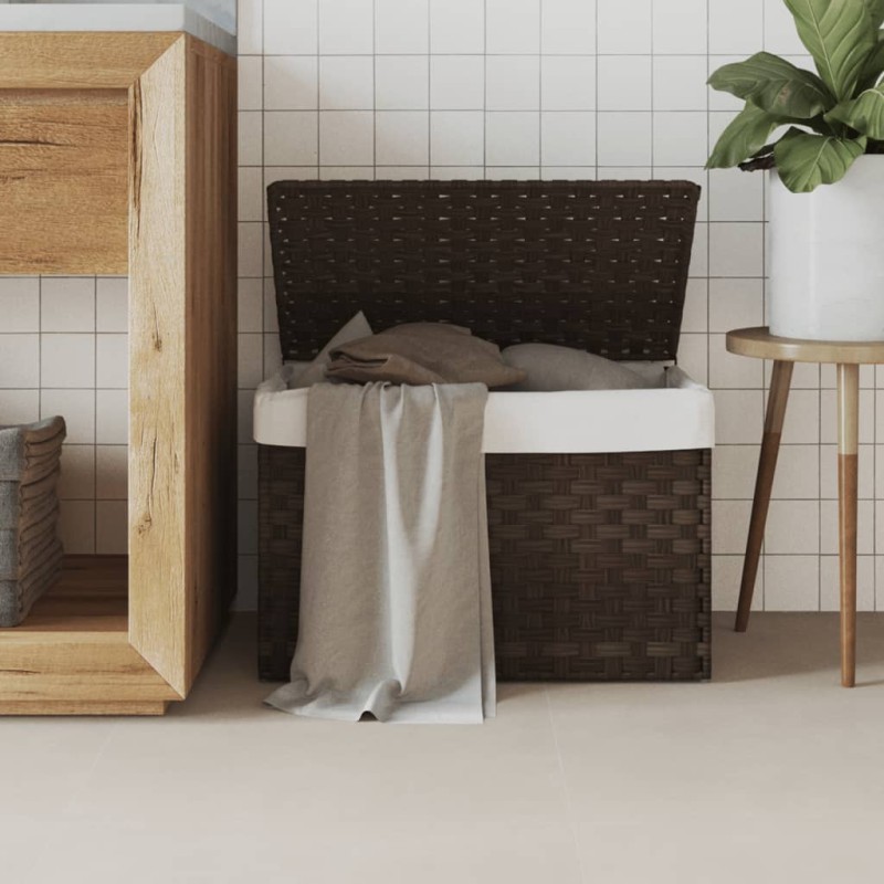 vidaXL Wäschekorb mit Deckel Dunkelbraun 55,5x35x34 cm Poly Rattan vidaXL Wäschekorb mit Deckel Dunkelbraun 55,5x35x34 cm Poly Rattan