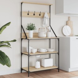 vidaXL Bäckerregal mit Haken 4 Böden Sonoma-Eiche Holzwerkstoff