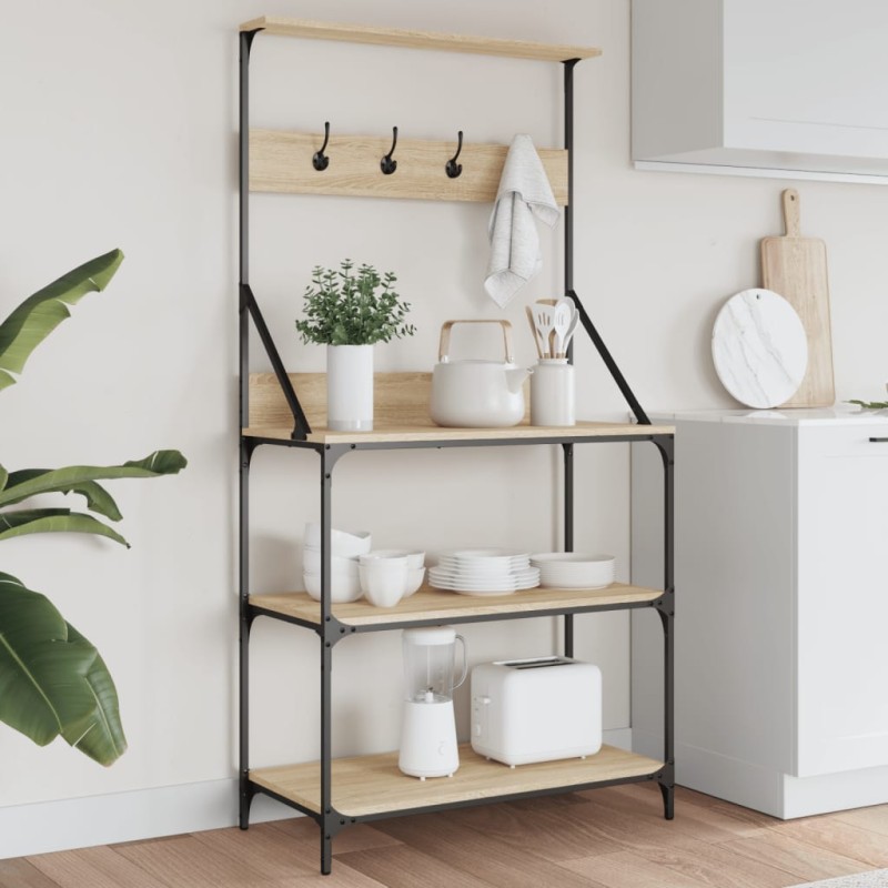 vidaXL Bäckerregal mit Haken 4 Böden Sonoma-Eiche Holzwerkstoff vidaXL Bäckerregal mit Haken 4 Böden Sonoma-Eiche Holzwerkstoff