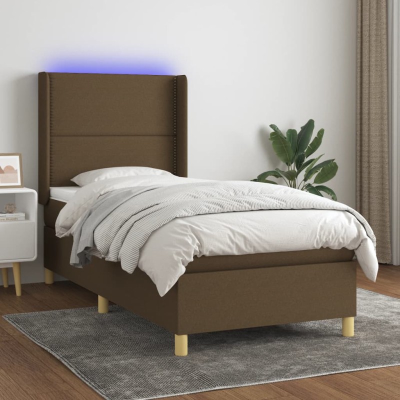 vidaXL Boxspringbett mit Matratze & LED Dunkelbraun 90x190 cm Stoff vidaXL Boxspringbett mit Matratze & LED Dunkelbraun 90x190 cm Stoff