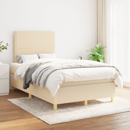 vidaXL Boxspringbett mit Matratze Creme 120x200 cm Stoff