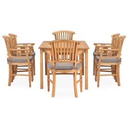 vidaXL 7-tlg. Garten-Essgruppe mit Kissen Massivholz Teak