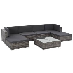 vidaXL 7-tlg. Garten-Lounge-Set mit Auflagen Poly Rattan Grau