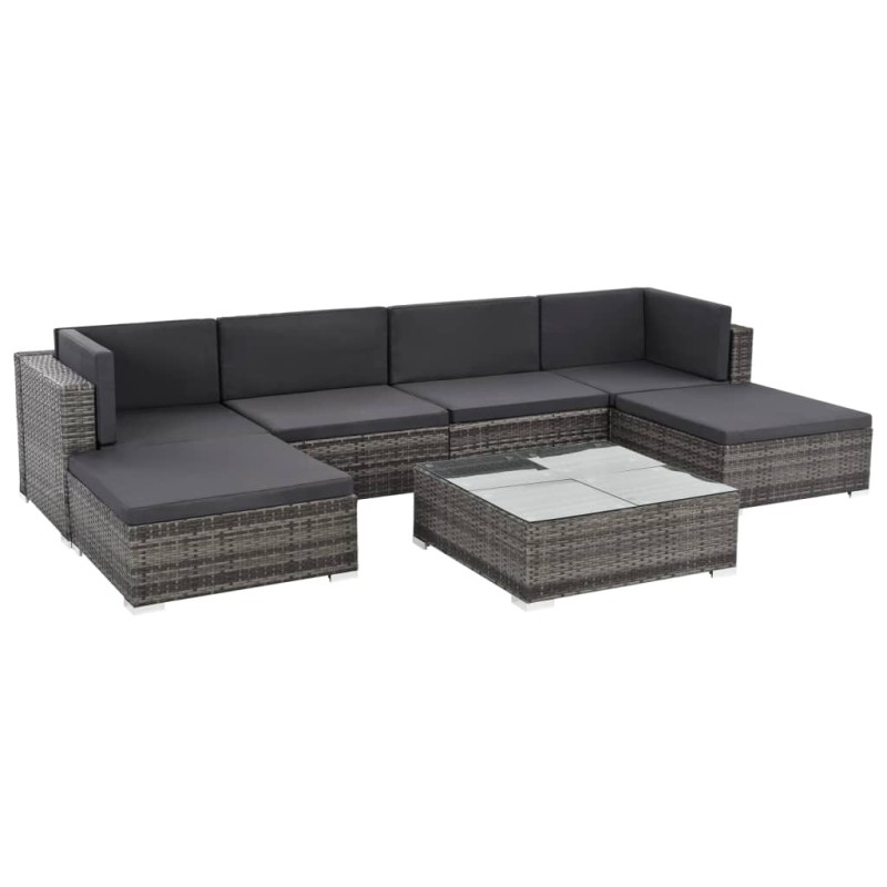 vidaXL 7-tlg. Garten-Lounge-Set mit Auflagen Poly Rattan Grau vidaXL 7-tlg. Garten-Lounge-Set mit Auflagen Poly Rattan Grau