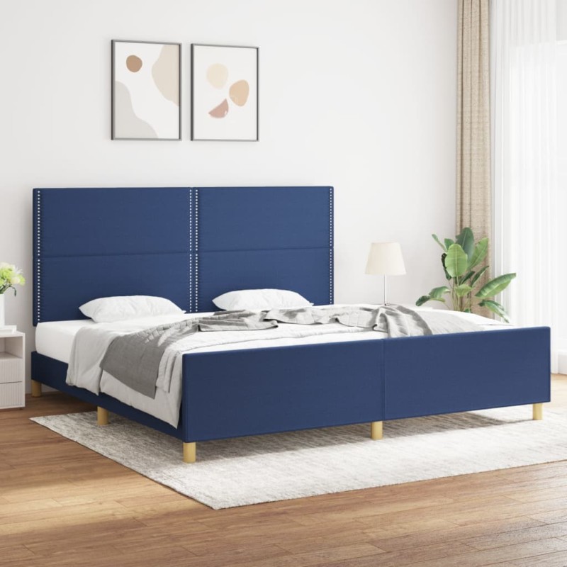 vidaXL Bettgestell mit Kopfteil Blau 200x200 cm Stoff vidaXL Bettgestell mit Kopfteil Blau 200x200 cm Stoff