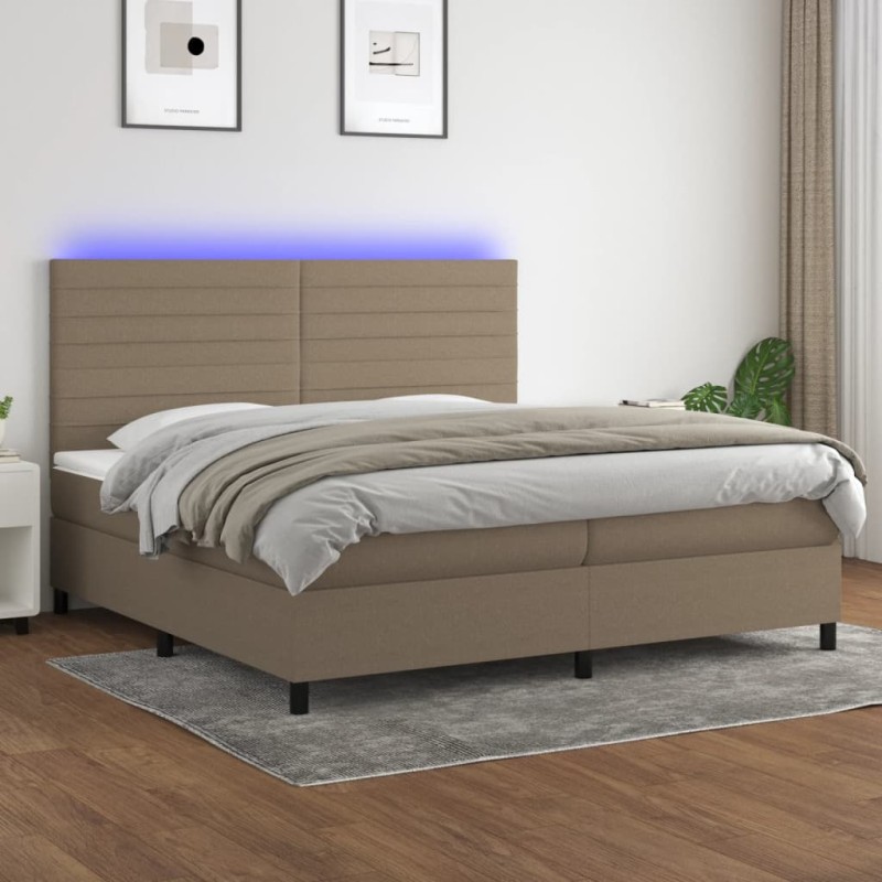 vidaXL Boxspringbett mit Matratze & LED Taupe 200x200 cm Stoff vidaXL Boxspringbett mit Matratze & LED Taupe 200x200 cm Stoff