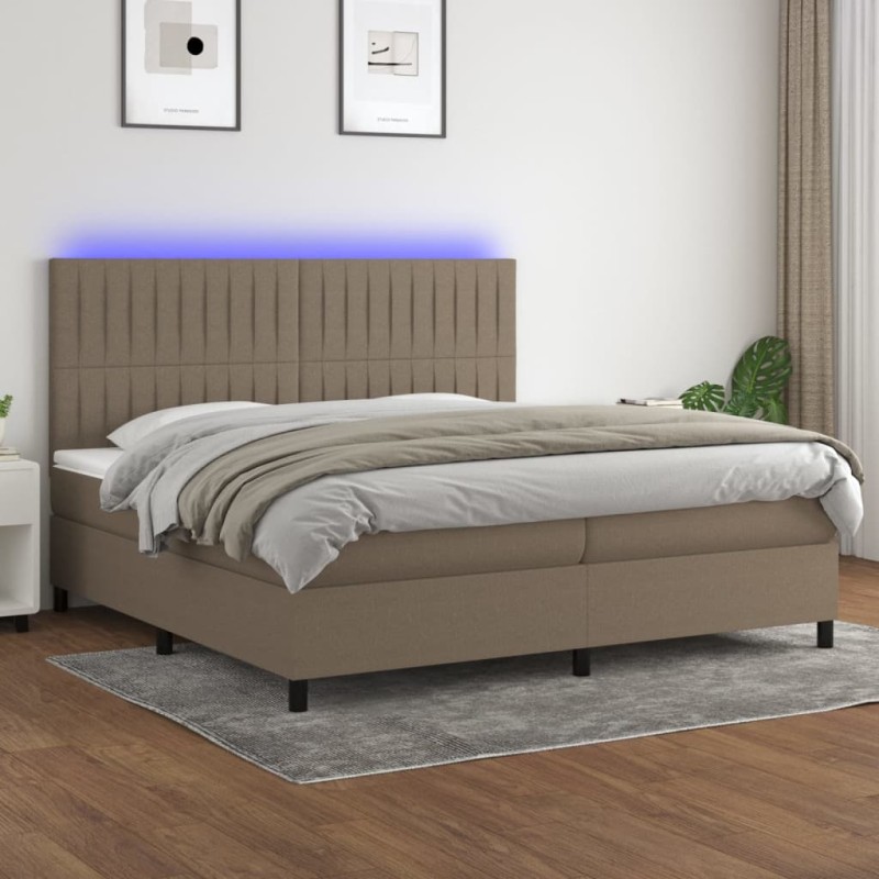 vidaXL Boxspringbett mit Matratze & LED Taupe 200x200 cm Stoff vidaXL Boxspringbett mit Matratze & LED Taupe 200x200 cm Stoff