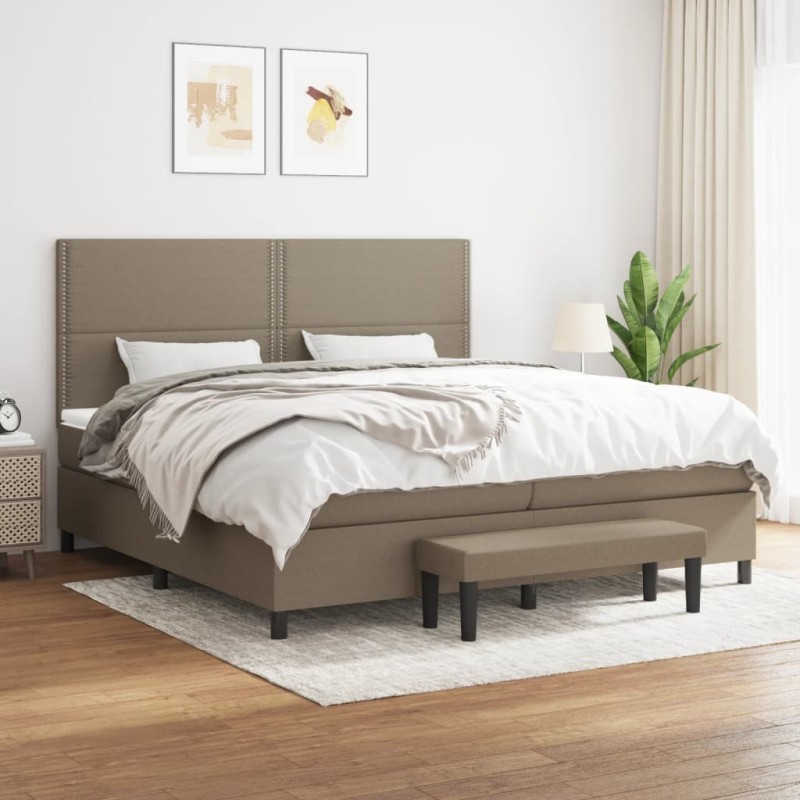 vidaXL Boxspringbett mit Matratze Taupe 200x200 cm Stoff vidaXL Boxspringbett mit Matratze Taupe 200x200 cm Stoff