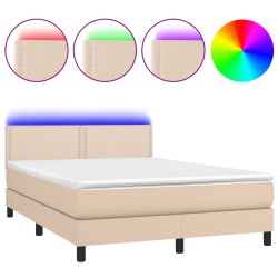 vidaXL Boxspringbett mit Matratze & LED Cappuccino-Braun 140x190cm