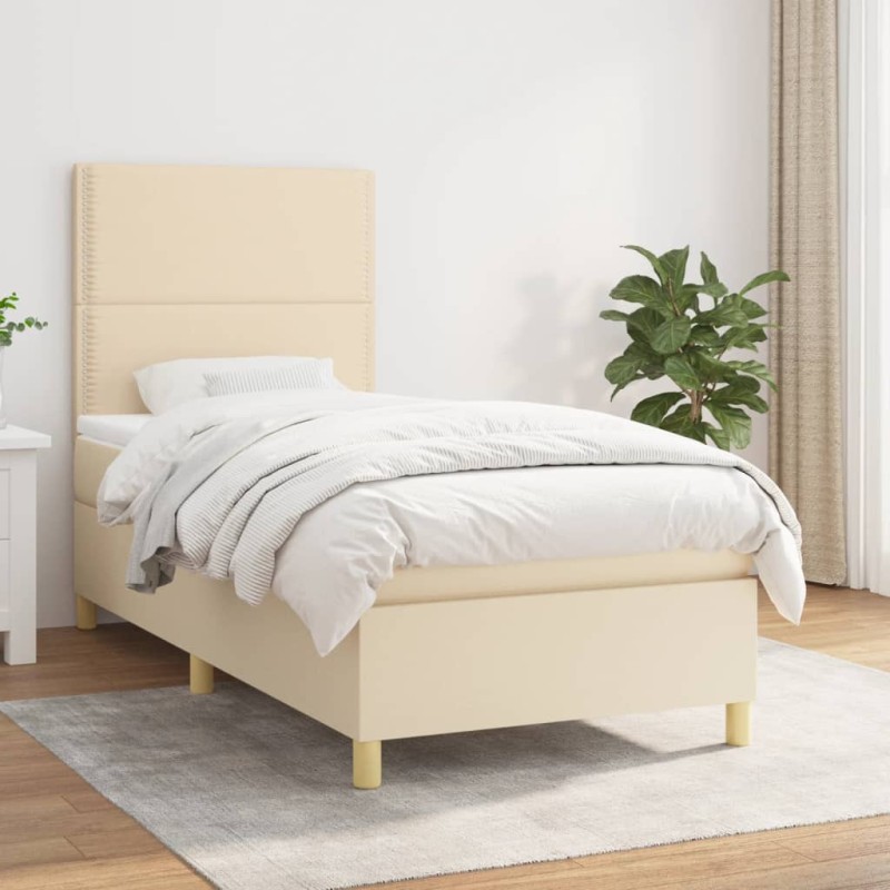 vidaXL Boxspringbett mit Matratze Creme 90x190 cm Stoff vidaXL Boxspringbett mit Matratze Creme 90x190 cm Stoff