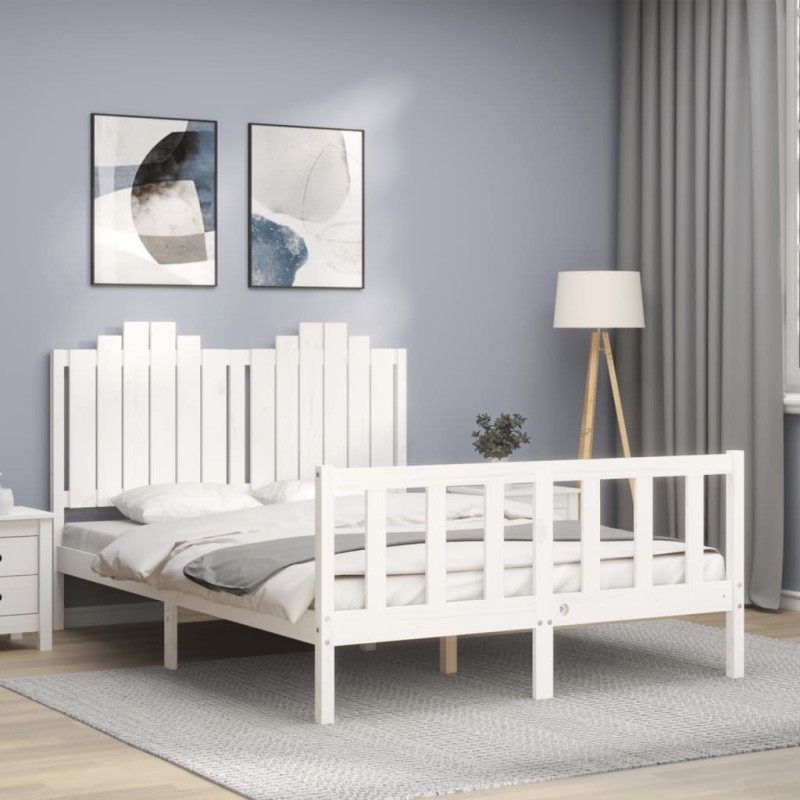 vidaXL Massivholzbett mit Kopfteil Weiß vidaXL Massivholzbett mit Kopfteil Weiß