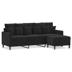 vidaXL 3-Sitzer-Sofa mit Hocker Schwarz 180 cm Samt