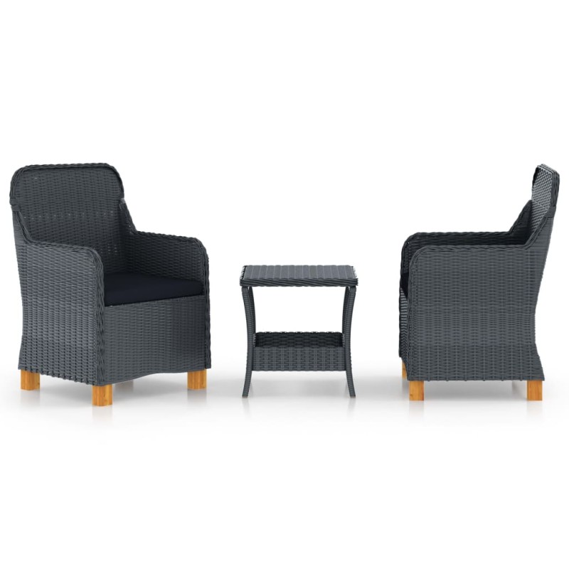 3-tlg. Garten-Lounge-Set mit Auflagen Poly Rattan Dunkelgrau 3-tlg. Garten-Lounge-Set mit Auflagen Poly Rattan Dunkelgrau