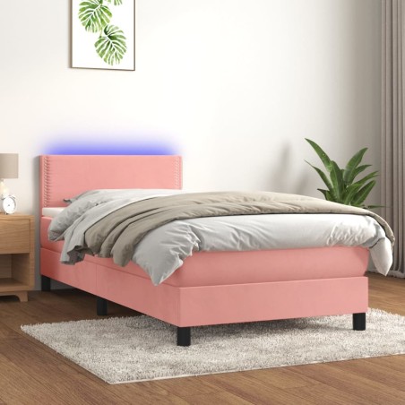 vidaXL Boxspringbett mit Matratze & LED Rosa 100x200 cm Samt