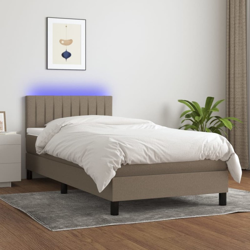 vidaXL Boxspringbett mit Matratze & LED Taupe 80x200 cm Stoff vidaXL Boxspringbett mit Matratze & LED Taupe 80x200 cm Stoff