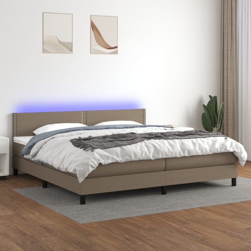 vidaXL Boxspringbett mit Matratze & LED Taupe 200x200 cm Stoff vidaXL Boxspringbett mit Matratze & LED Taupe 200x200 cm Stoff