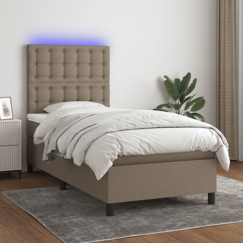 vidaXL Boxspringbett mit Matratze & LED Taupe 80x200 cm Stoff vidaXL Boxspringbett mit Matratze & LED Taupe 80x200 cm Stoff