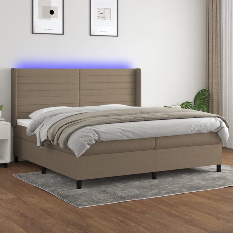 vidaXL Boxspringbett mit Matratze & LED Taupe 200x200 cm Stoff vidaXL Boxspringbett mit Matratze & LED Taupe 200x200 cm Stoff